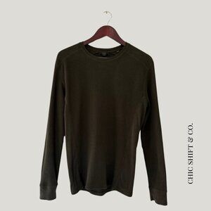 Vince Thermal Long Sleeve Crewneck - Dark Olive Green, Men's S
